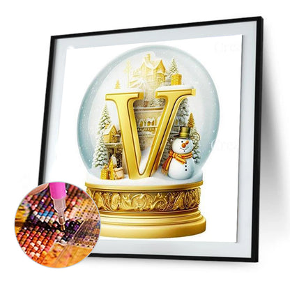 Christmas Crystal Ball Letter V - Full Round Drill Diamond Painting 30*30CM