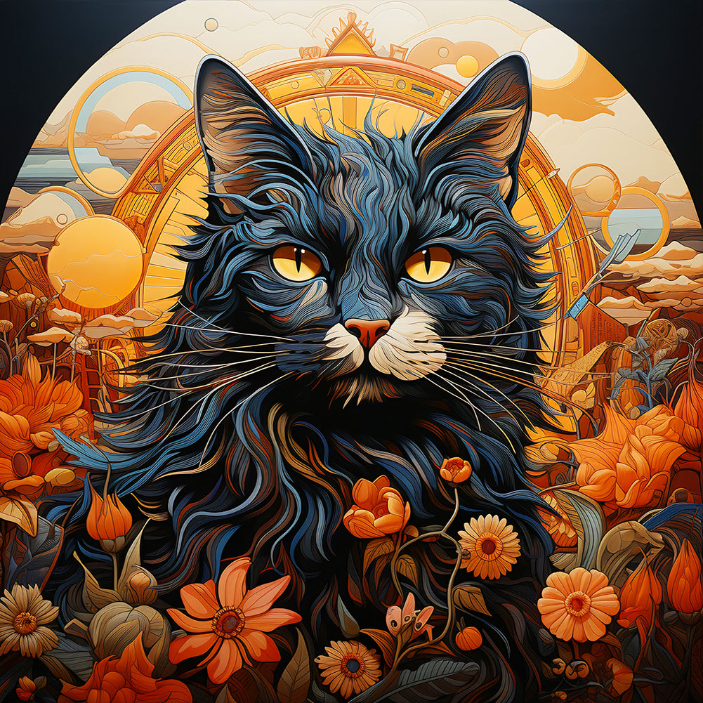 Pastoral Animal Black Cat - Full Round Drill Diamond Painting 30*30CM