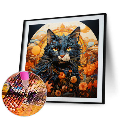 Pastoral Animal Black Cat - Full Round Drill Diamond Painting 30*30CM