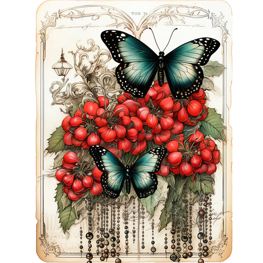 Retro Red Flower Butterfly - Full Round Drill Diamond Painting 30*40CM