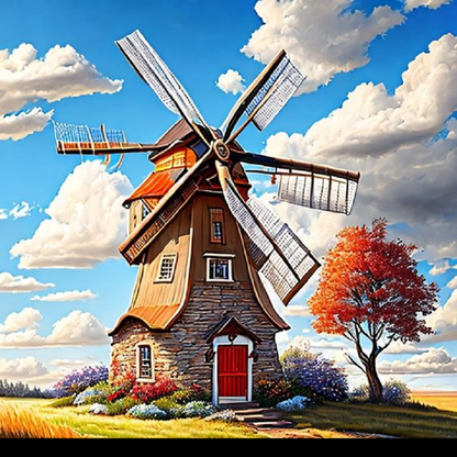 Windmill Cottage - Full Round Drill Diamond Painting 40*40CM