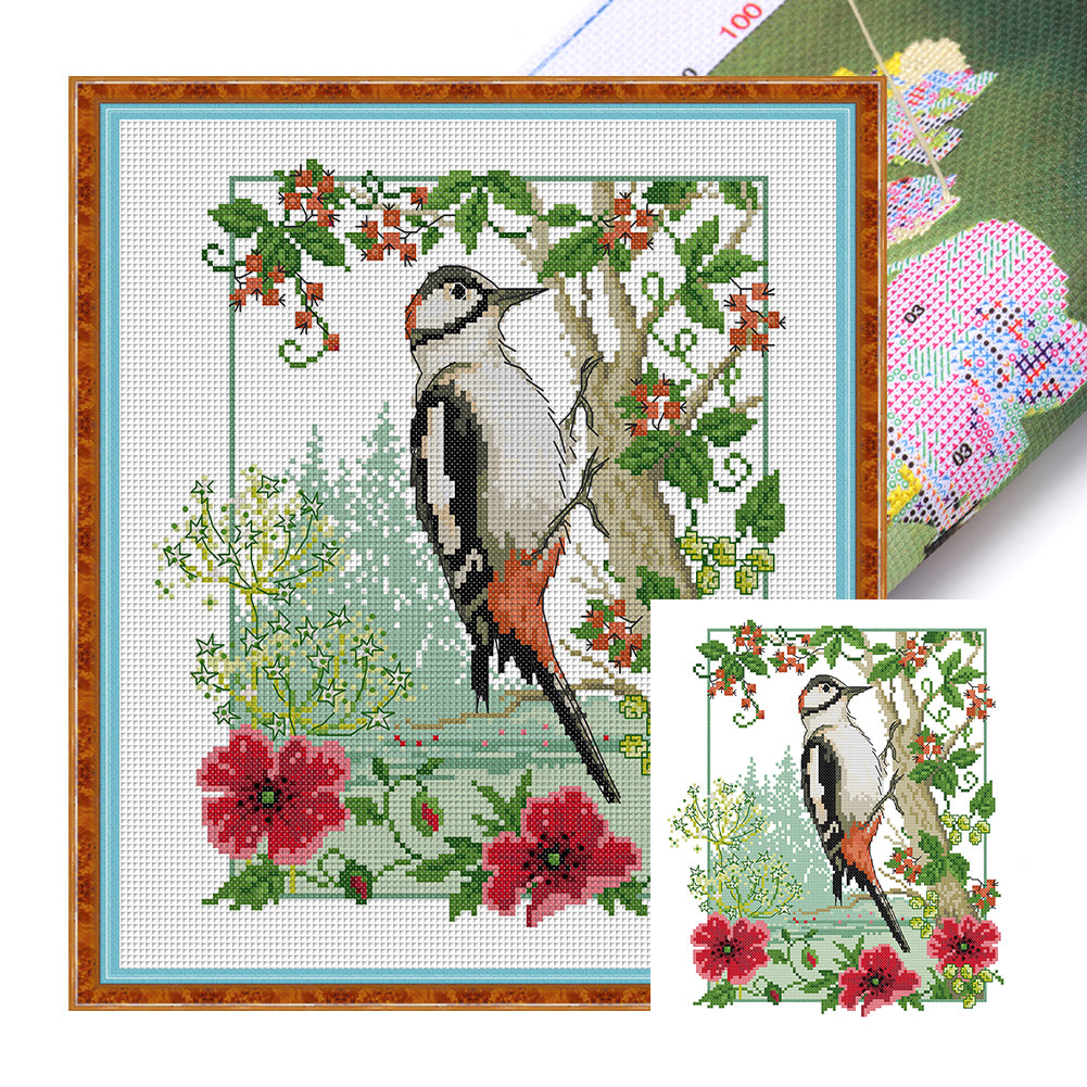 Woodpecker - 14CT Stamped Cross Stitch 31*34CM(Joy Sunday)