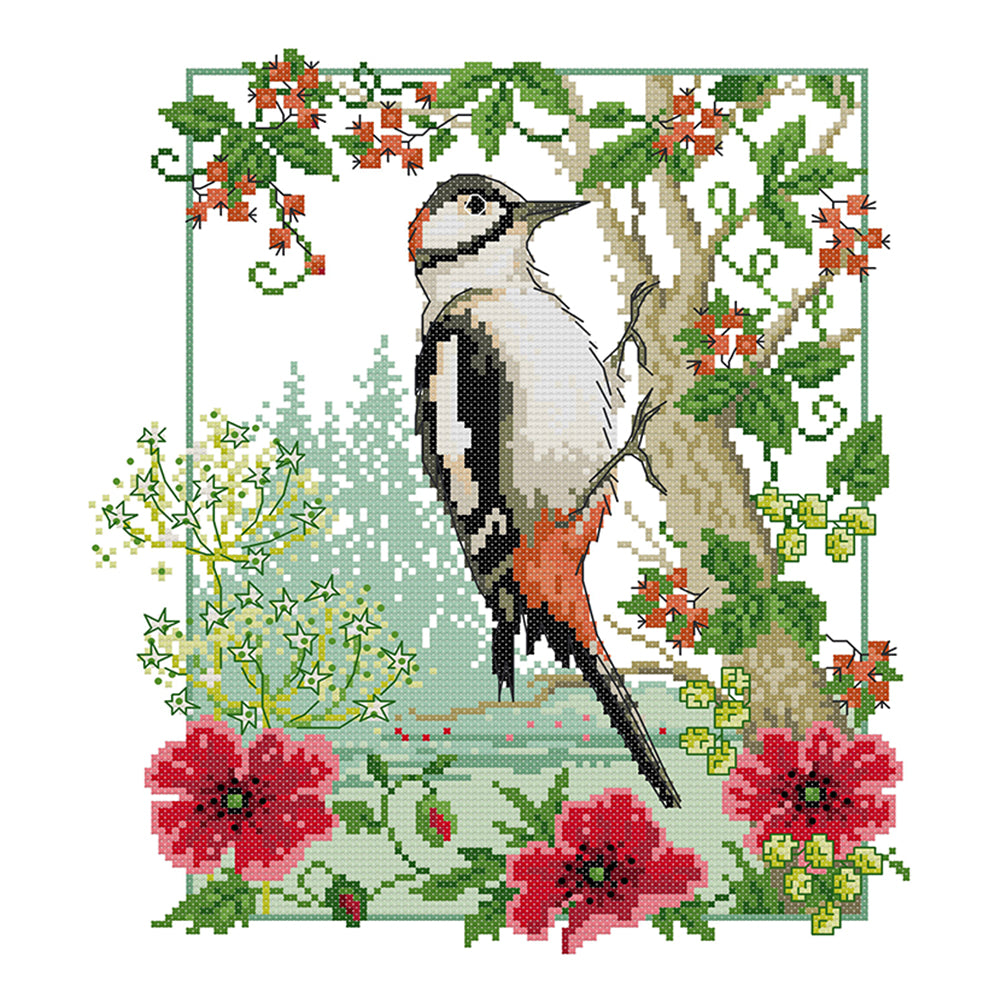 Woodpecker - 14CT Stamped Cross Stitch 31*34CM(Joy Sunday)