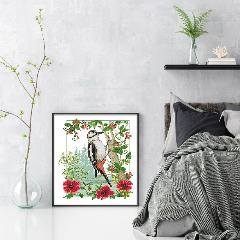 Woodpecker - 14CT Stamped Cross Stitch 31*34CM(Joy Sunday)