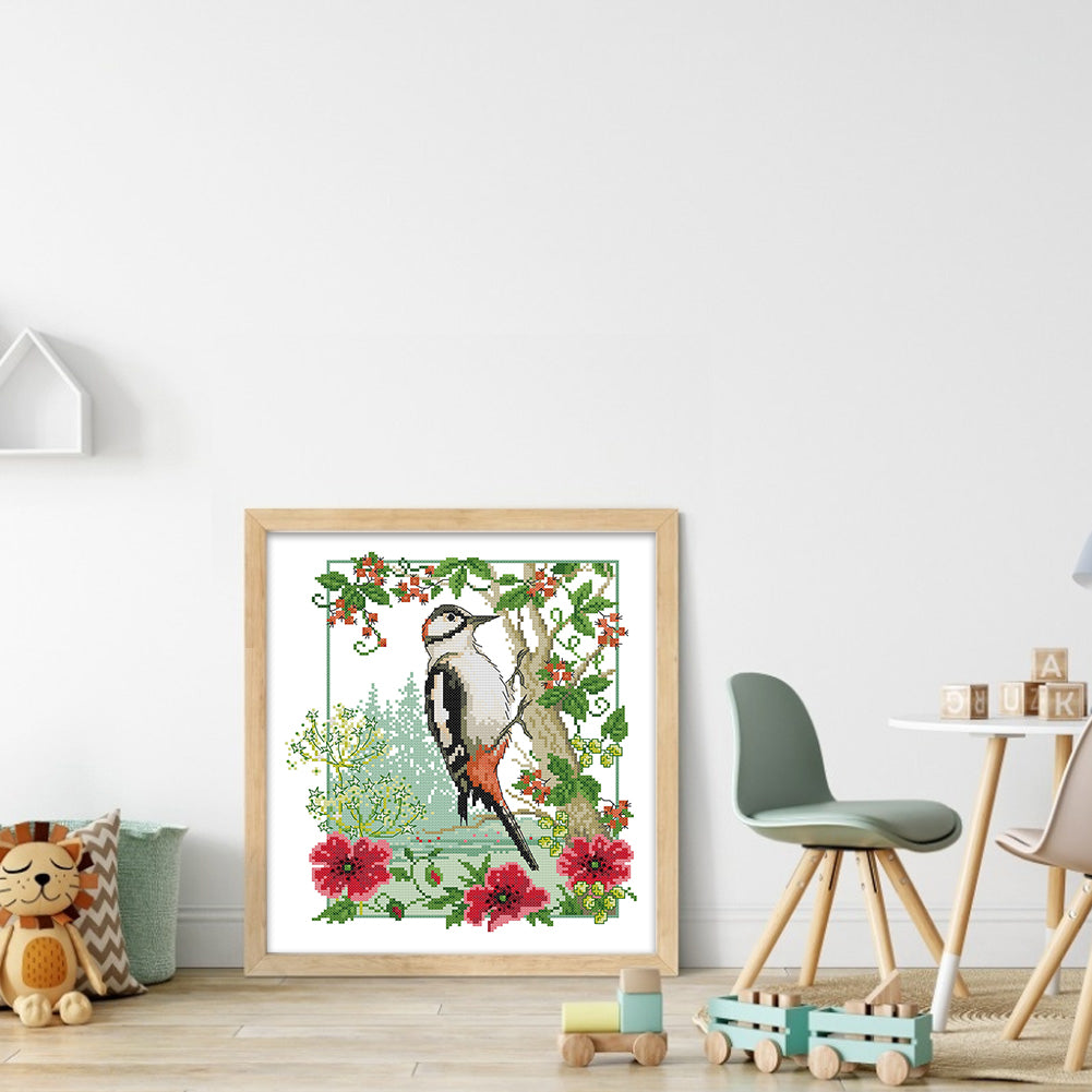 Woodpecker - 14CT Stamped Cross Stitch 31*34CM(Joy Sunday)