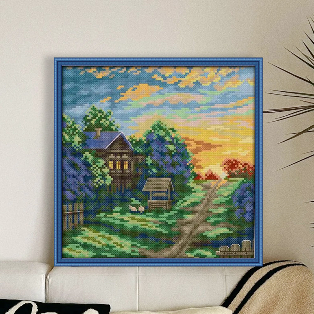 Spring Sun Setting - 14CT Stamped Cross Stitch 26*26CM(Joy Sunday)