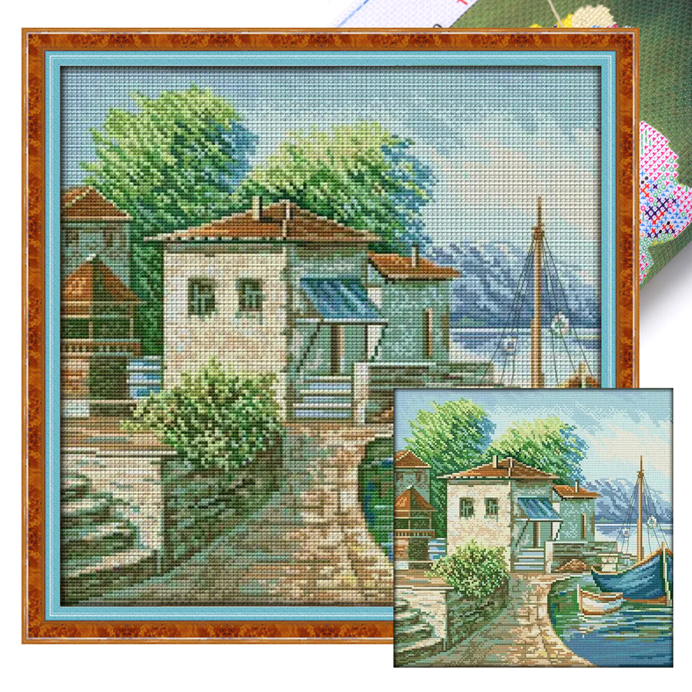 View Of The Bay - 14CT Stamped Cross Stitch 36*36CM(Joy Sunday)