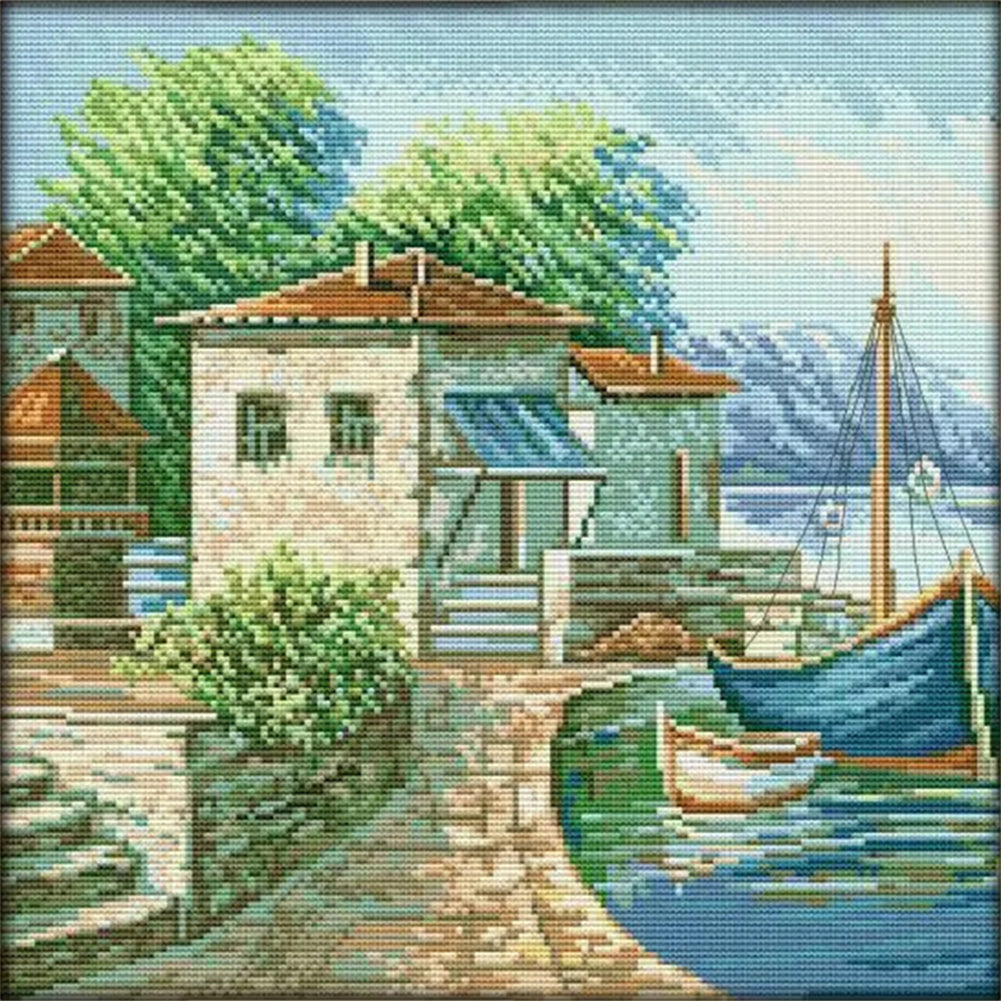 View Of The Bay - 14CT Stamped Cross Stitch 36*36CM(Joy Sunday)