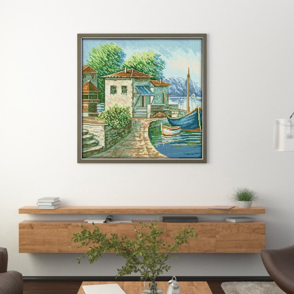 View Of The Bay - 14CT Stamped Cross Stitch 36*36CM(Joy Sunday)