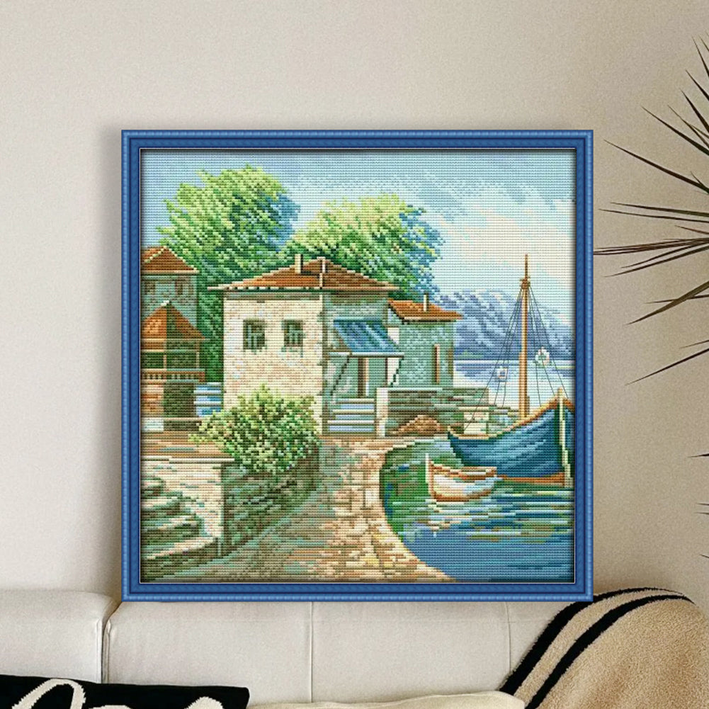 View Of The Bay - 14CT Stamped Cross Stitch 36*36CM(Joy Sunday)