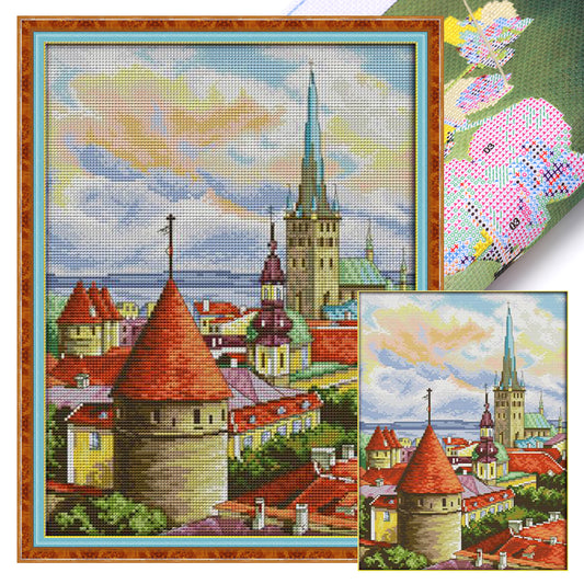 Church Two - 14CT Stamped Cross Stitch 29*38CM(Joy Sunday)