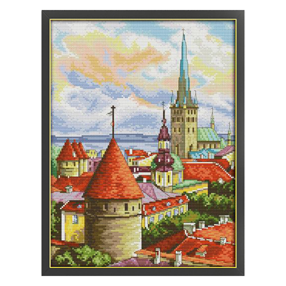 Church Two - 14CT Stamped Cross Stitch 29*38CM(Joy Sunday)