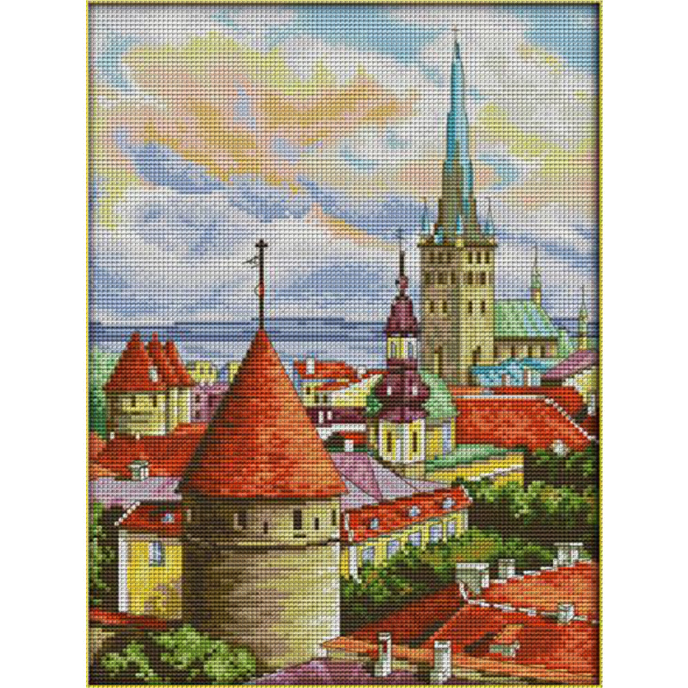 Church Two - 14CT Stamped Cross Stitch 29*38CM(Joy Sunday)