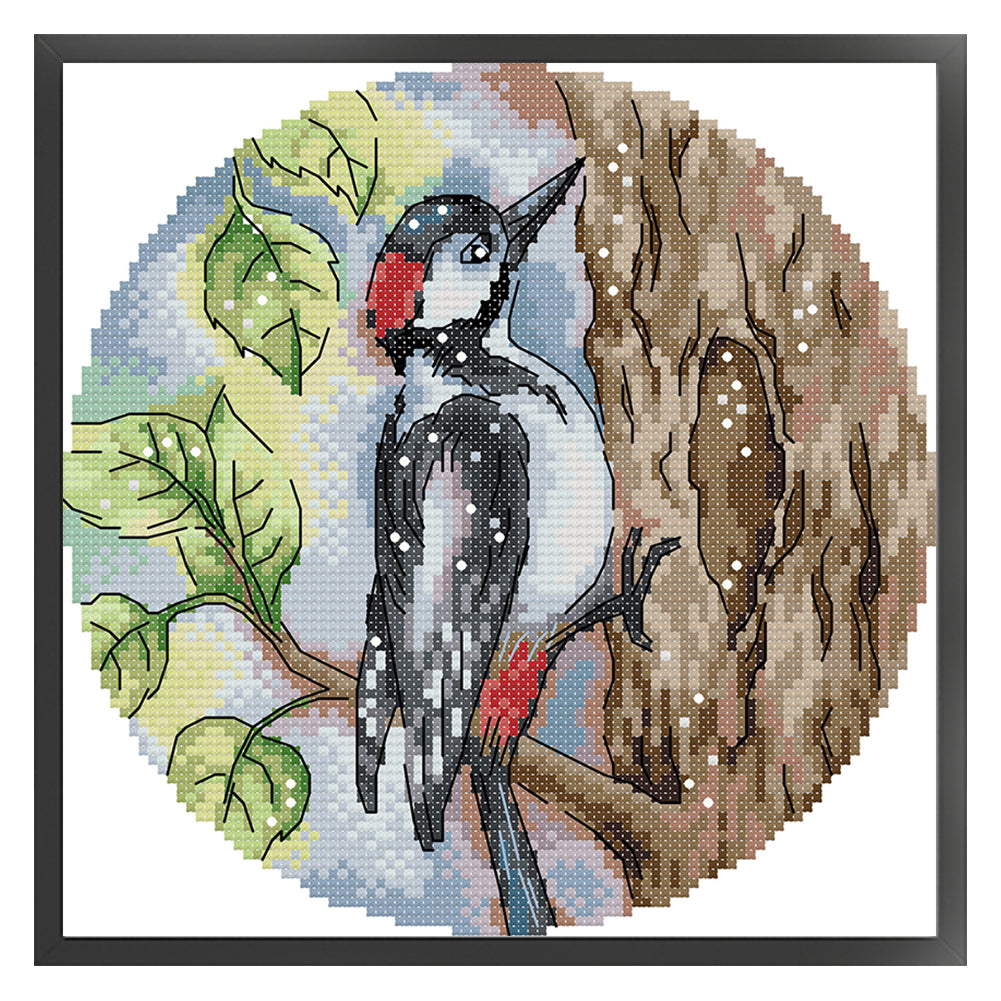 Woodpecker - 14CT Stamped Cross Stitch 21*21CM(Joy Sunday)