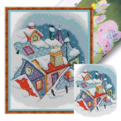 Remaining Snow On The Roof - 11CT Stamped Cross Stitch 50*59CM(Joy Sunday)