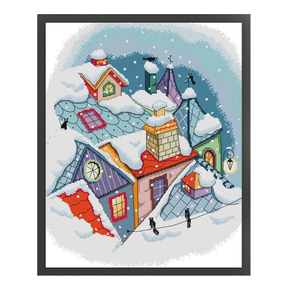 Remaining Snow On The Roof - 11CT Stamped Cross Stitch 50*59CM(Joy Sunday)