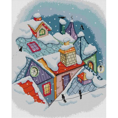 Remaining Snow On The Roof - 11CT Stamped Cross Stitch 50*59CM(Joy Sunday)