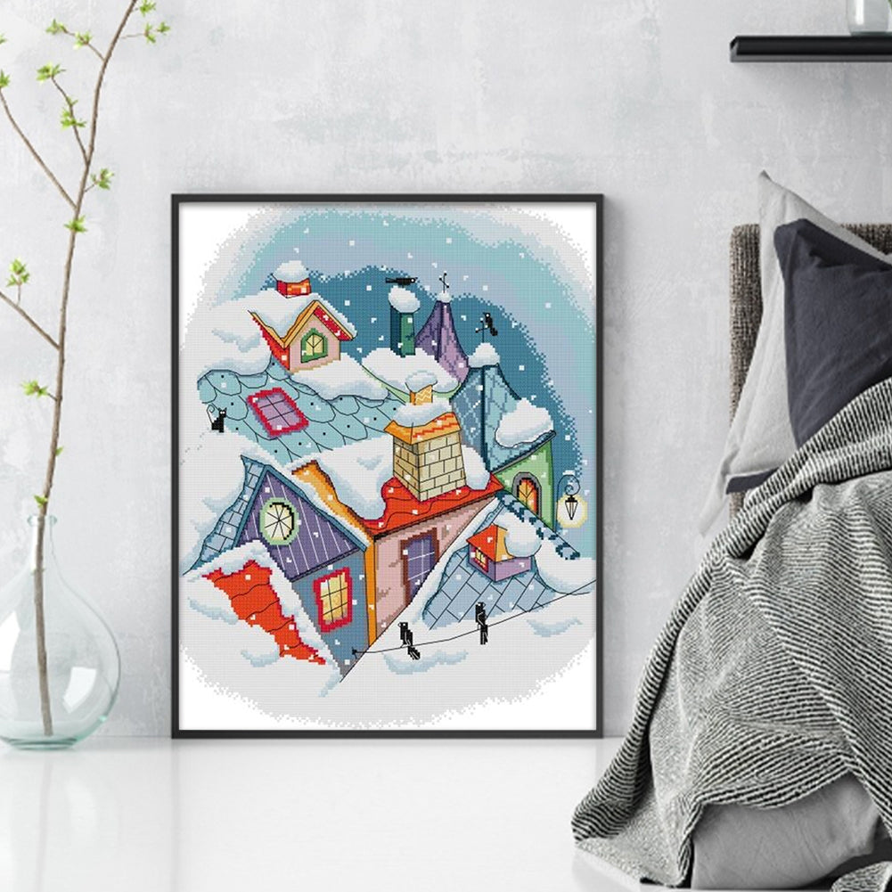 Remaining Snow On The Roof - 11CT Stamped Cross Stitch 50*59CM(Joy Sunday)