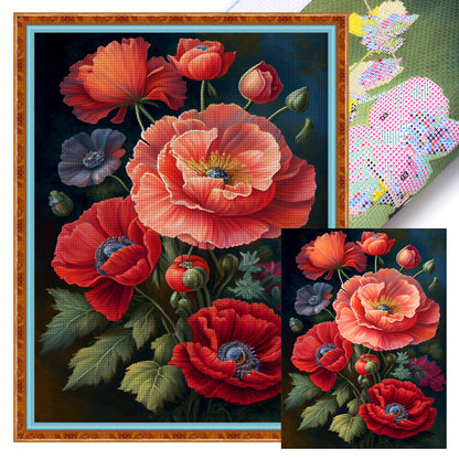Poppy Flower - 11CT Stamped Cross Stitch 40*55CM