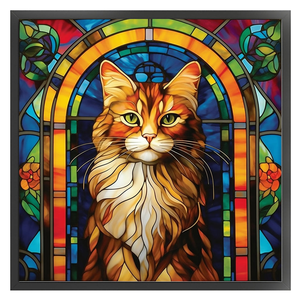 Glass Painting-Cat - 11CT Stamped Cross Stitch 50*50CM