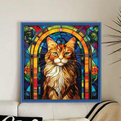 Glass Painting-Cat - 11CT Stamped Cross Stitch 50*50CM