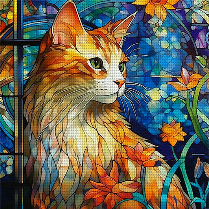 Glass Painting-Cat - 11CT Stamped Cross Stitch 50*50CM