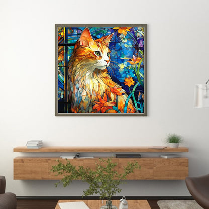 Glass Painting-Cat - 11CT Stamped Cross Stitch 50*50CM