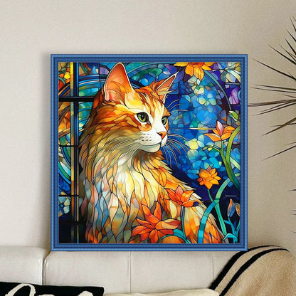 Glass Painting-Cat - 11CT Stamped Cross Stitch 50*50CM