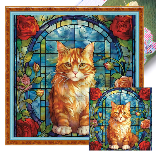 Glass Painting-Cat - 11CT Stamped Cross Stitch 50*50CM