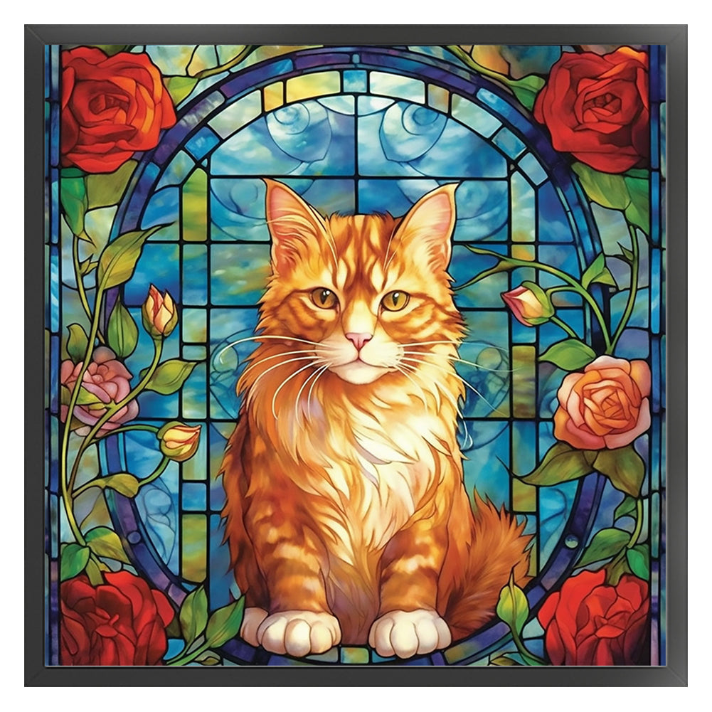 Glass Painting-Cat - 11CT Stamped Cross Stitch 50*50CM