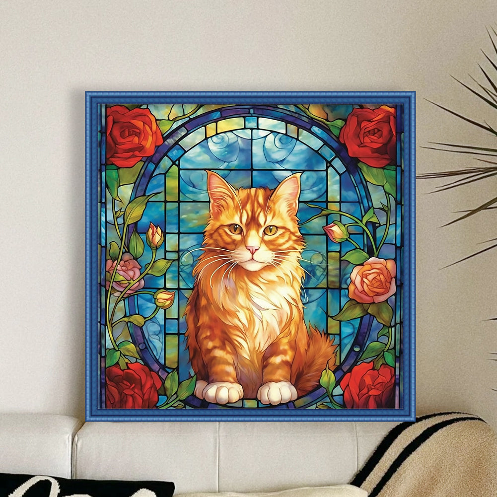 Glass Painting-Cat - 11CT Stamped Cross Stitch 50*50CM