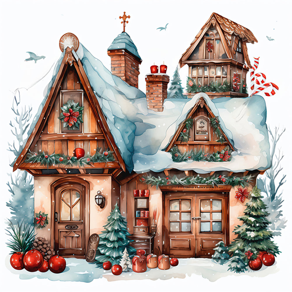 Retro Christmas Cabin - 11CT Stamped Cross Stitch 50*50CM