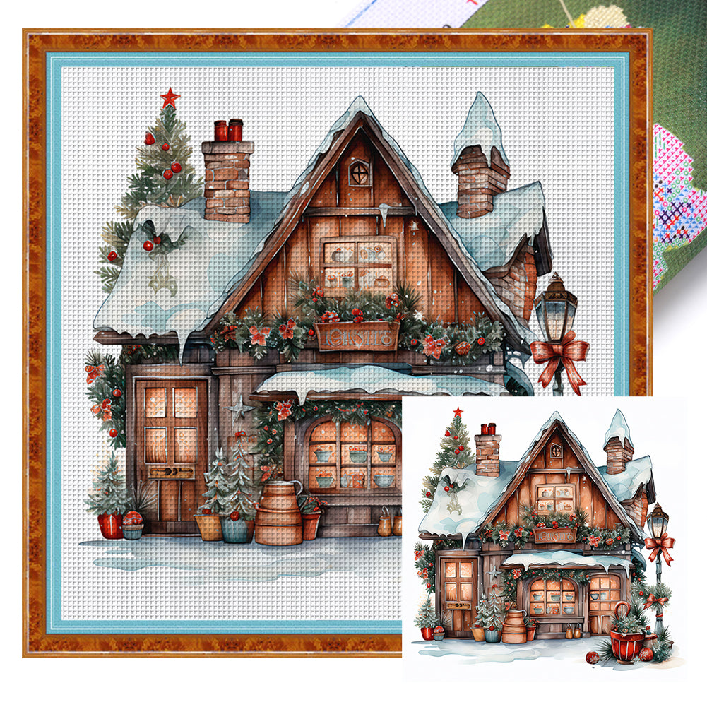 Retro Christmas Cabin - 11CT Stamped Cross Stitch 50*50CM