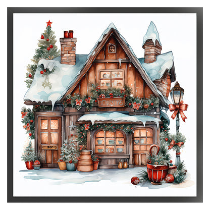 Retro Christmas Cabin - 11CT Stamped Cross Stitch 50*50CM