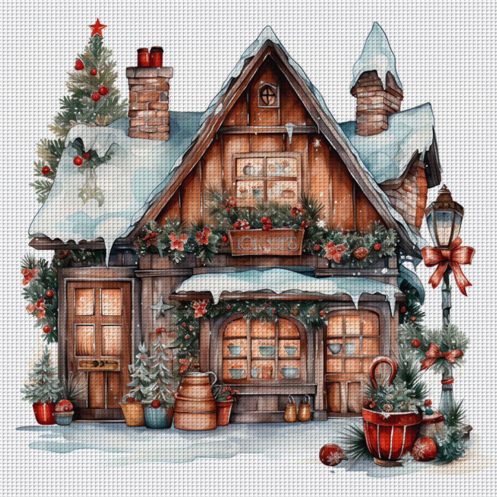 Retro Christmas Cabin - 11CT Stamped Cross Stitch 50*50CM