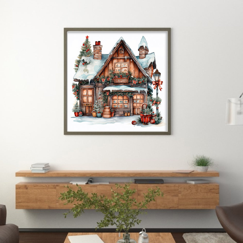 Retro Christmas Cabin - 11CT Stamped Cross Stitch 50*50CM