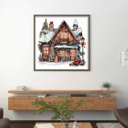 Retro Christmas Cabin - 11CT Stamped Cross Stitch 50*50CM