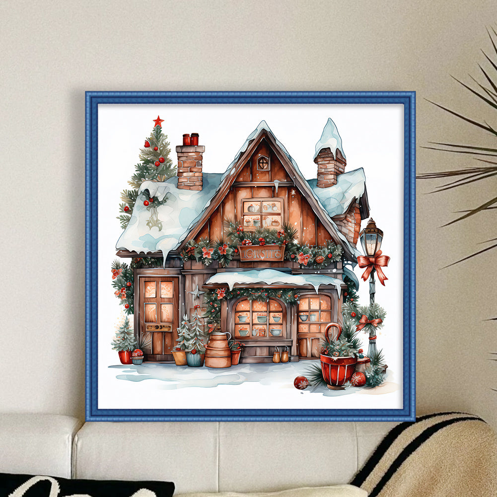 Retro Christmas Cabin - 11CT Stamped Cross Stitch 50*50CM