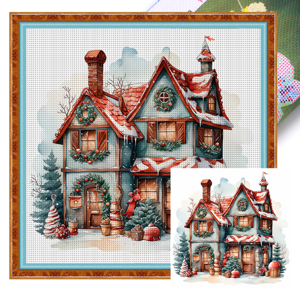 Retro Christmas Cabin - 11CT Stamped Cross Stitch 50*50CM