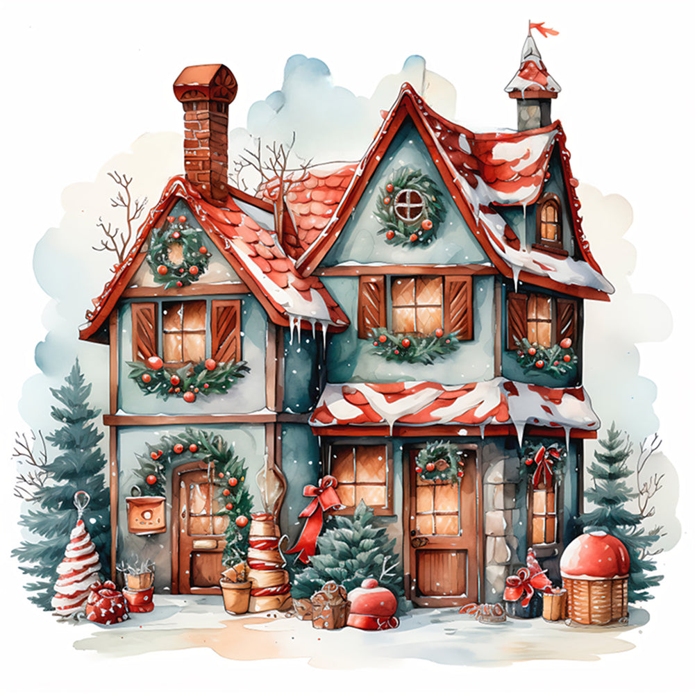 Retro Christmas Cabin - 11CT Stamped Cross Stitch 50*50CM