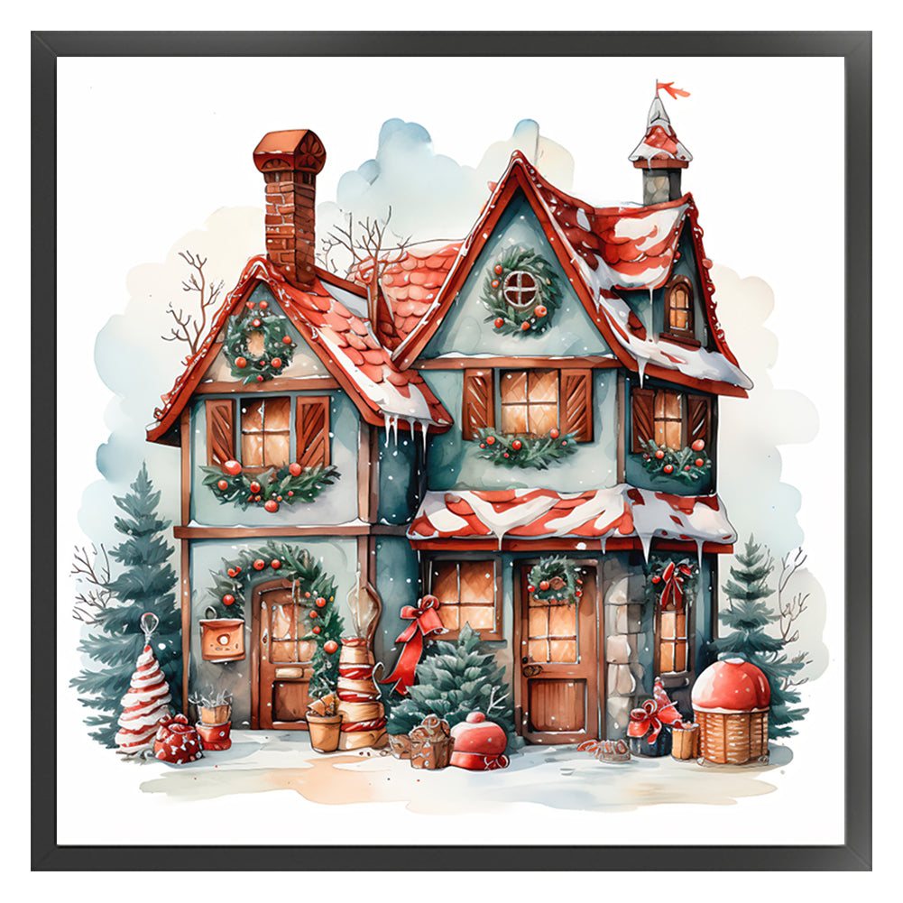 Retro Christmas Cabin - 11CT Stamped Cross Stitch 50*50CM