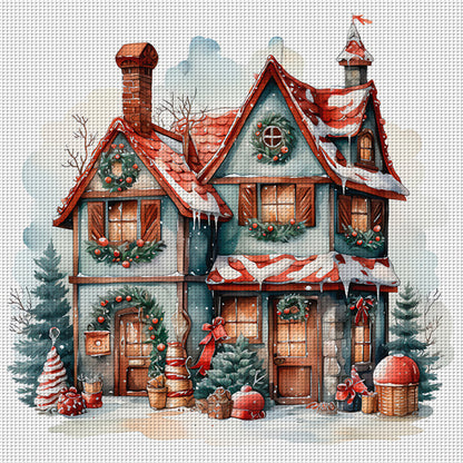 Retro Christmas Cabin - 11CT Stamped Cross Stitch 50*50CM