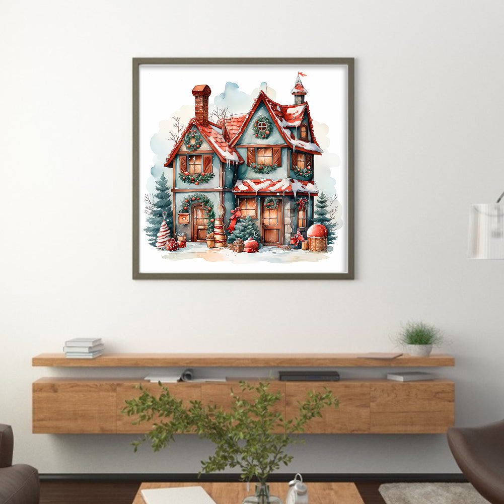 Retro Christmas Cabin - 11CT Stamped Cross Stitch 50*50CM