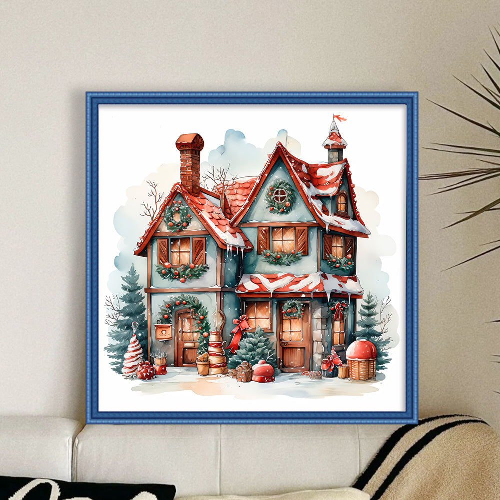 Retro Christmas Cabin - 11CT Stamped Cross Stitch 50*50CM