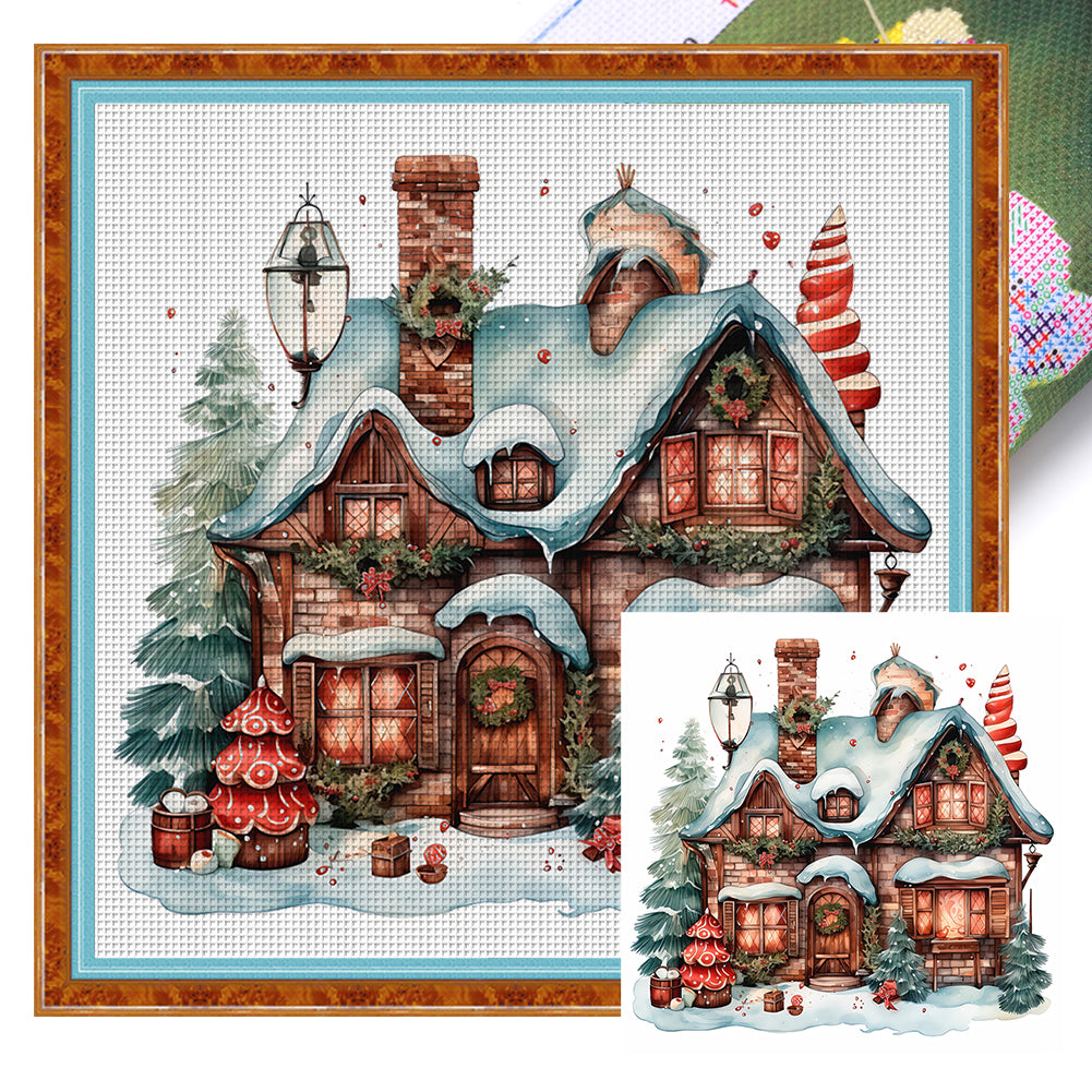 Retro Christmas Cabin - 11CT Stamped Cross Stitch 50*50CM