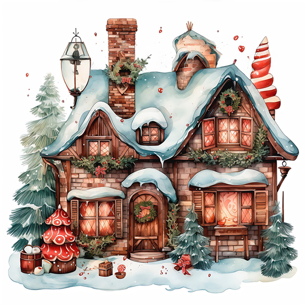 Retro Christmas Cabin - 11CT Stamped Cross Stitch 50*50CM