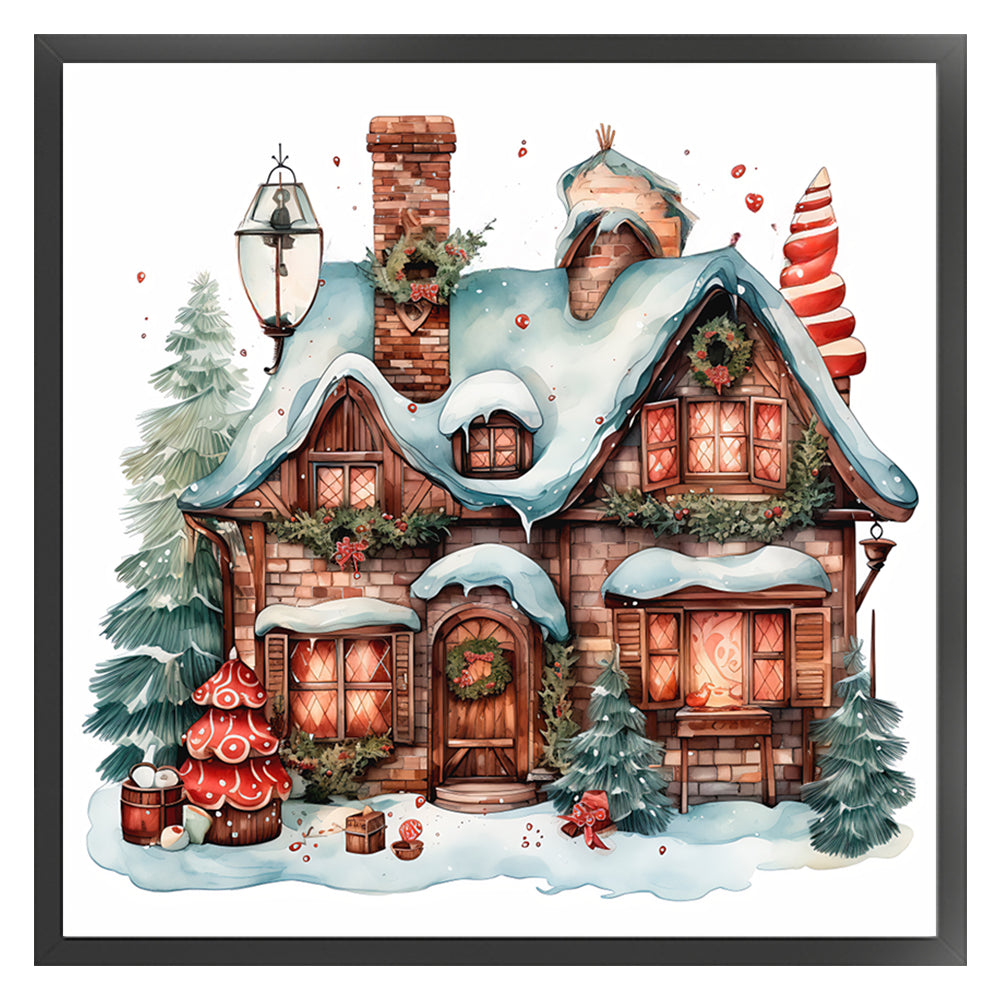 Retro Christmas Cabin - 11CT Stamped Cross Stitch 50*50CM