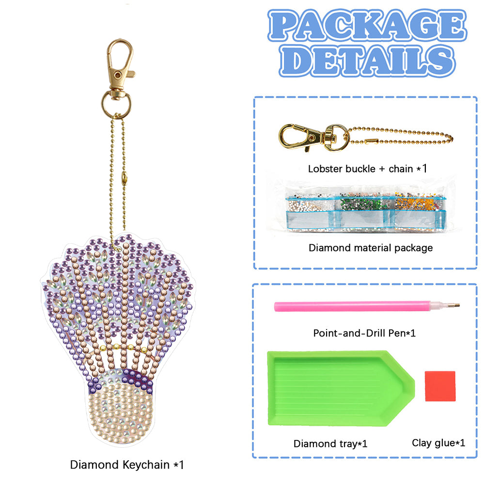 Double Sided Special Shape Diamond Painting Keychain (Purple Badminton)