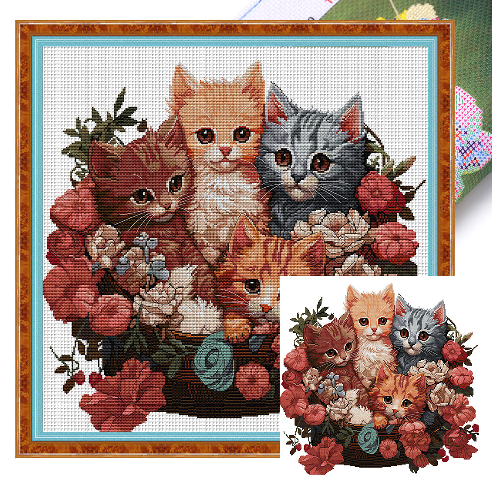 Kittens Huddled Together - 14CT Stamped Cross Stitch 56*55CM(Joy Sunday)