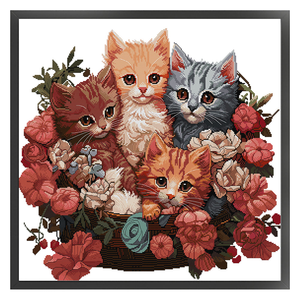 Kittens Huddled Together - 14CT Stamped Cross Stitch 56*55CM(Joy Sunday)